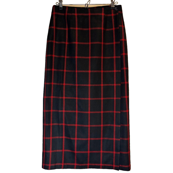 CATO Navy and Red Plaid Long Wrap Skirt Fully Lined 8, classic preppy Valentine - Picture 1 of 6